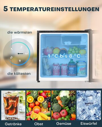 Upstreman 46L Mini Fridge with Freezer Compartment, Temperature Control, Energy Efficient, Quiet, 1-Door Beverage Refrigerator, Stainless Steel - FR17