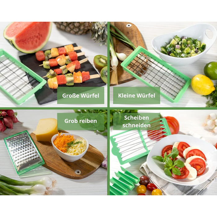 Набір для нарізки овочів Genius Nicer Dicer Exclusive 15 елементів: кубики, томати, тертка, слайсер, контейнер 2500 мл, зелений