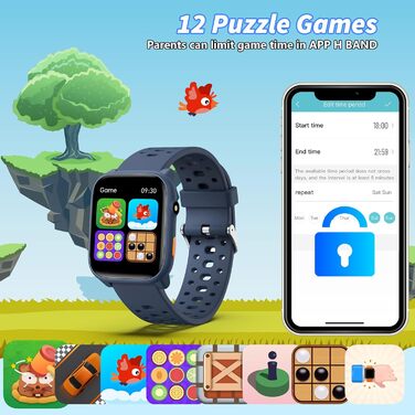 Дитячий розумний годинник Smartwatch Kinder з фітнес-трекером: пульсометр, крокомір, моніторинг сну, водонепроникність IP68, ігри, 1.85' HD-екран для дівчаток та хлопчиків 6-16 (блакитний)