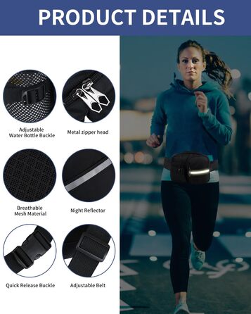Чоловіча та жіноча поясна сумка-рюкзак на пояс, чорна. Водовідштовхуюча, для подорожей, спорту, бігу та активного відпочинку.