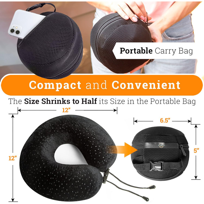 Подушка для шиї AERIS Reisen - подушка для сну з memory foam та чохлом з велюру - для подорожей (літак, авто, поїзд) та дому