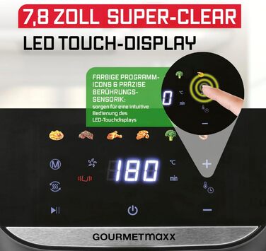 Фритюрниця повітряна GOURMETmaxx AirGenius 5.5 л з 7 програмами | Міні-піч з LED-дисплеєм | Здорове приготування для 3-5 осіб