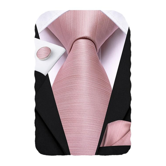 Комплект краватки Hi-Tie з шовку з нагрудною хусткою та запонками, рожевий, для весілля та ділових заходів