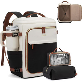 Рюкзак LOVEVOOK для ручної поклажі літака, жіночий, 50L, для подорожей, бізнесу, школи, чорний+бежевий+коричневий