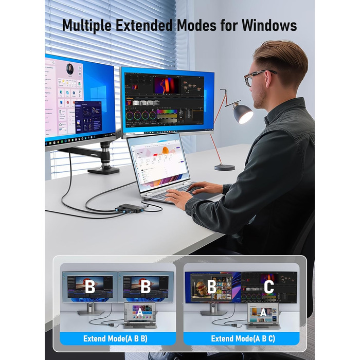 Lemorele Док-станція USB C з хабом Dual HDMI, 2025 Upgrade, 2*HDMI, 3 USB 3.0/2.0, PD 100W, сумісна з Windows, MacBook, Dell, HP, Surface