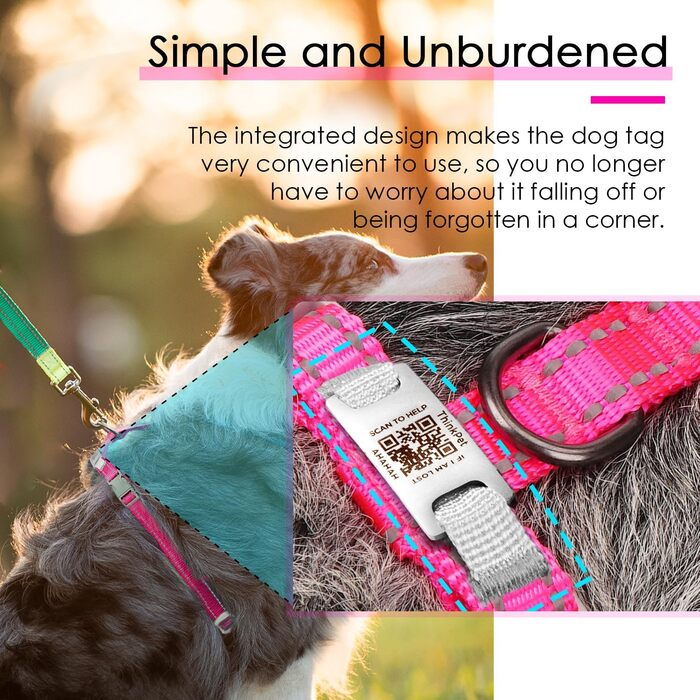 М'який нашийник для собак та котів ThinkPet з QR-кодом, світловідбиваючий, дихаючий, без застібок, блакитно-зелений (L, Рожевий)