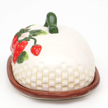 Dolomite Butter dish/Butter bell with strawberry relief. Size approximately 19.5 x 12.5 x 9.4 cm, 9