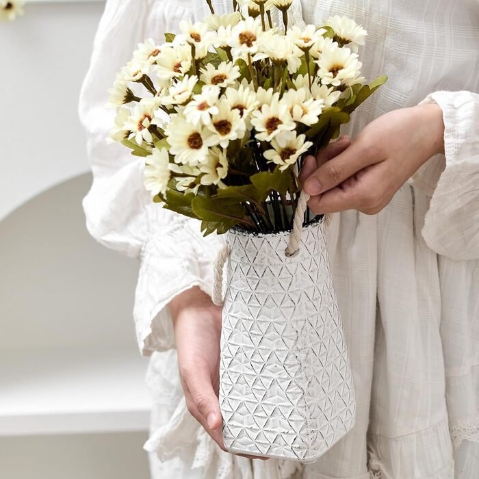 Керамічна ваза, блакитно-коричневий дизайн, ваза в скандинавському стилі для декору, сучасна ваза для вітальні, спальні, кухні, передпокою, ванної кімнати (Білий - 17,8 см)