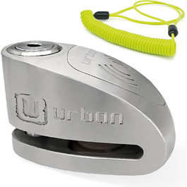 Замок на гальмівний диск URBAN UR910S з сигналізацією 120 дБ, нагадувальний кабель 140 см, подвійне блокування 10 мм, сертифікат SRA, нержавіюча сталь для мотоцикла