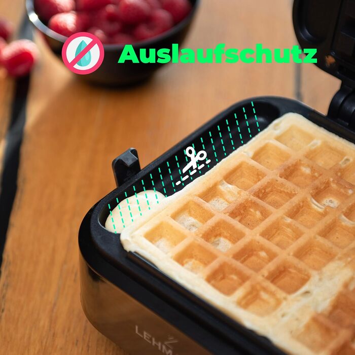 LEHMANN Double Belgian Waffle Maker - 1200W - Non-Stick - Adjustable Temperature - Makes Waffles in 3 Minutes