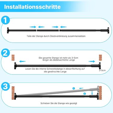 Штанга для карнизи без свердління, 100-230 см, регульована телескопічна штанга для душу, вікна та балкону (діаметр 25 мм, чорний)