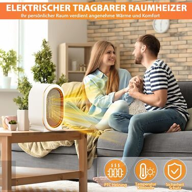 Електричний обігрівач 1200W з PTC-керамічним нагрівом, 2 режими, стабільна температура, захист від перегріву та перекидання, тихий, компактний, для дому, спальні, офісу