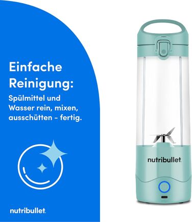 NutriBullet Immersion Blender, Immersion Blender, 475ml BPA-free, Mini-Mixer, Multi-Function Blender, USB-C Charger, over 15 blending cycles, Light Blue, NBP003LBL Portable Light Blue