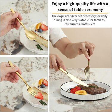 Gold Cutlery Set - 60-Piece Service for 12 People, Gold-Colored Titanium Stainless Steel Cutlery Set, Gold Spoons, Forks, and Knives Set for Home, Wedding, Restaurant, Hotel, Dishwasher-Safe
