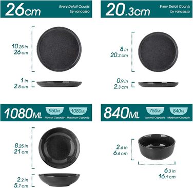 Набір посуду Steingut vancasso ANYA (48 предметів) – сучасний сервіз для 6 осіб (сірий)