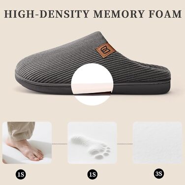 Чоловічі халапи WateLves з корду з Memory Foam, антиковзаючі, теплі, зручні, для дому та вулиці (Смугастий сірий, 44/45 EU)
