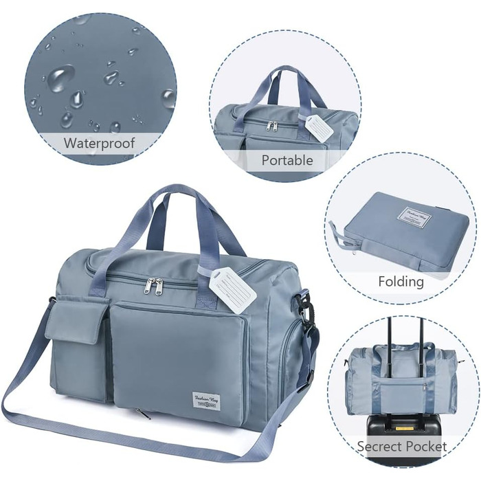 Спортивна сумка Flintronic 35L, водонепроникна, для подорожей та вихідних, блакитна (з багажним жетоном)