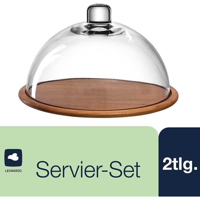 LEONARDO HOME Wooden Cheese Board and Glass Cloche, Cheese Board with Glass Dome, 2-Piece Set, Ø 280 mm, 018519