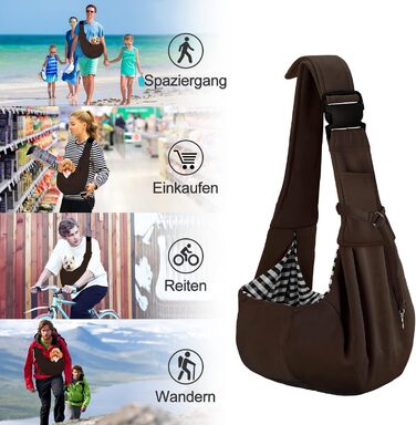 PetLoft Сумка-переноска для собак, реверсивна, регульована, крос-боді, з кріпленням для нашийника (колір: коричневий)