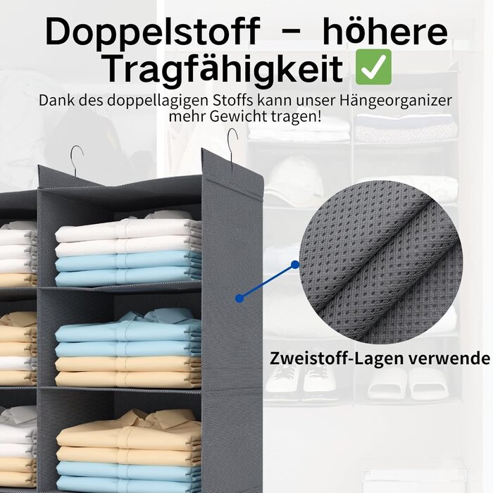 Настінна вішалка-органайзер для одягу, 6 ярусів, сіра. З металевими гачками, для зберігання в шафі, спальні, гуртожитку. Економія місця.