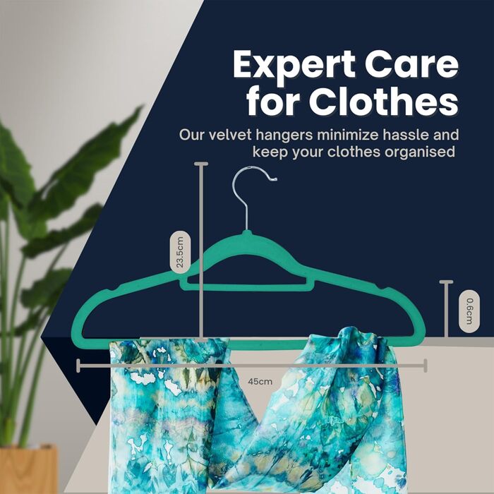 Набір плечиків для одягу з велюру, 50 шт. (блакитно-зелений) – антиковзаючі, з органайзером для краваток, обертові гачки