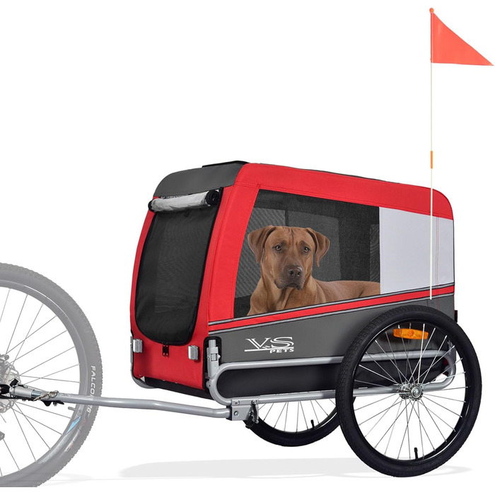 Причіп для собак Tiggo VS Pets L - великий, 270л, для собак до 35 кг, складаний, червоний