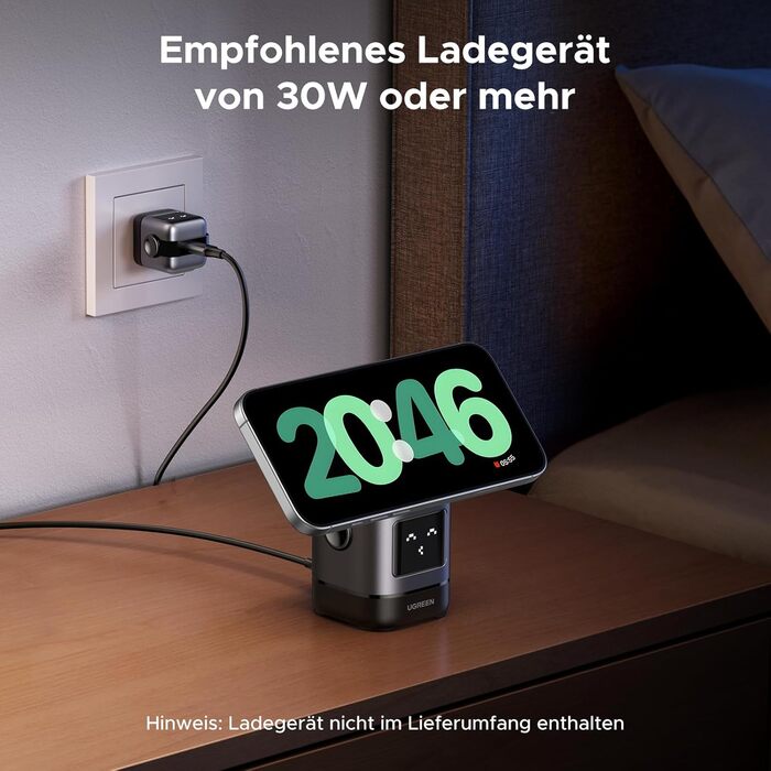 Зарядний станція UGREEN UNO 2-в-1 з сертифікацією Qi2, 15W, сумісна з MagSafe для iPhone 17/16/15/14/13, AirPods 2/3, регульований підставка для зарядки