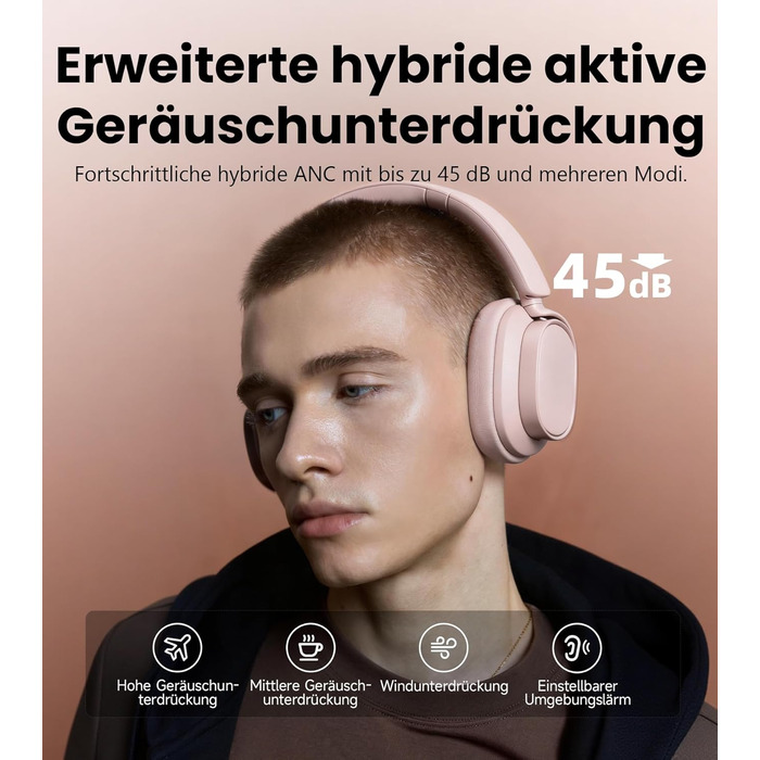 Навушники бездротові Edifier ES850NB Over-Ear з шумозаглушенням, Hi-Res Audio, Bluetooth 5.4, рожеві