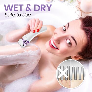 Електричний жіночий триммер для тіла: безболісне гоління ніг, бікіні та під пахв, бездротовий, USB, мокрий/сухий, білий/фіолетовий