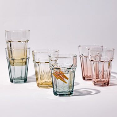 Cocktail Glasses Large Drinking Glasses Cuba Libre Glasses | 425 ml | Set of 6 | Cocktail Highball Water Glass Set Tumblers Retro Design | GIGI Collection | WATERCOLOR OMBRE - Hand Wash