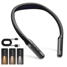 Ліхтар на шию LQWELL для читання, в'язання, рукоділля: LED лампа з регульованою яскравістю та кольором, акумуляторна, чорна