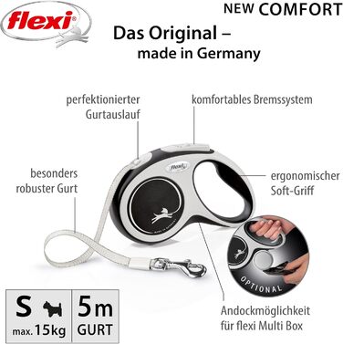 Рулетка для собак Flexi Comfort S, 5 м, чорна (до 15 кг)