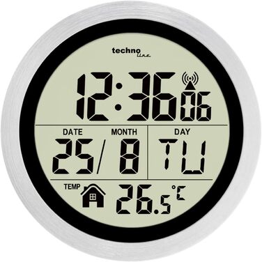 Technoline WS 8016 Modern Digital Radio Wall Clock with Temperature Display, Plastic, White, 225 x 143 x 24 mm WS8016WEISS (White, Bundle with Radio Wall Clock 147 x 79 mm)