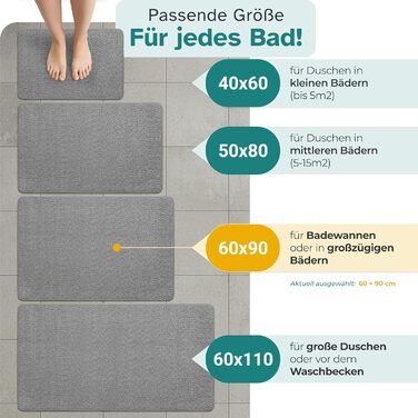 Гігієнічний килимок для ванної кімнати 90x60 см, протиковзкий та вологопоглинаючий дівір для душу, що швидко сохне, світло-сірий