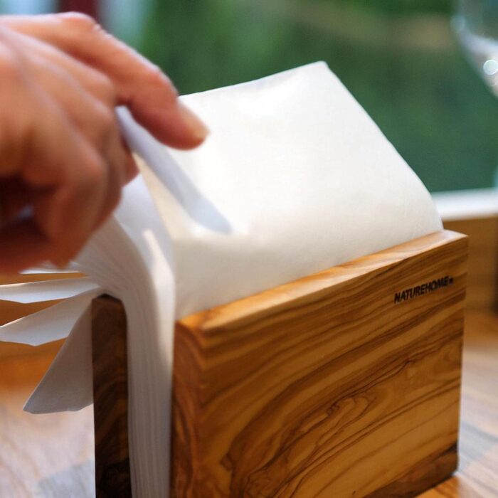 High-quality napkin holder made of sustainable olive wood from NATUREHOME – Exclusive, durable, and eco-friendly napkin dispenser wood standing 16 x 10 x 5 cm