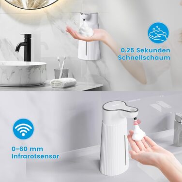 Електричний дозатор мила 400 мл з сенсором, автоматичний, настінний, 2 режими, USB, IPX6, білий