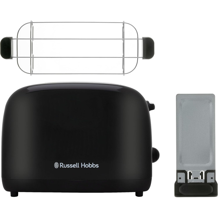 Тостер Russell Hobbs Colours Plus на 2 тости, нержавіюча сталь, чорний, з широкими відділеннями, підставкою для булочок, 6 режимів підсмажування, функцією розморожування, Lift & Look, 1600 Вт (26550-56)