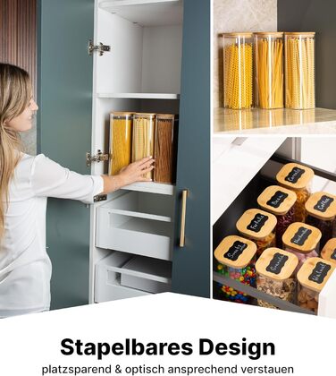 Набір квадратних банок для спецій Deco haus з дерев'яною кришкою, 12 шт, 280 мл, скляні герметичні ємності для спецій з етикетками, баночки для зберігання, набір 3 шт по 2300 мл для спагеті