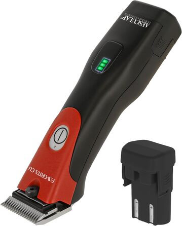 Машинка для стрижки собак та коней Aesculap Favorita CLi акумуляторна (червона) з набором гребінців | Професійна ергономічна машинка | LED-дисплей | Тімострижка для собак та коней