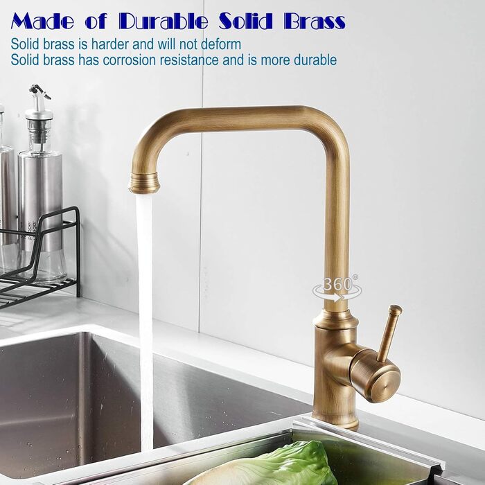 Кухонний змішувач з поворотним виливом 360° з античним покриттям з міді