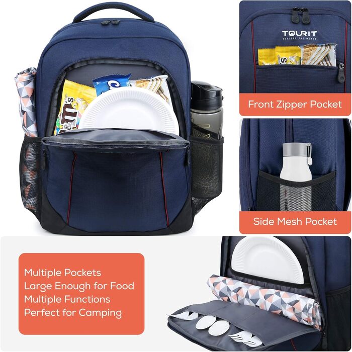 Рюкзак-холодильник TOURIT 22L, водонепроникний, ізольований, для пікніків, барбекю, кемпінгу, подорожей, покупок (Блакитний)