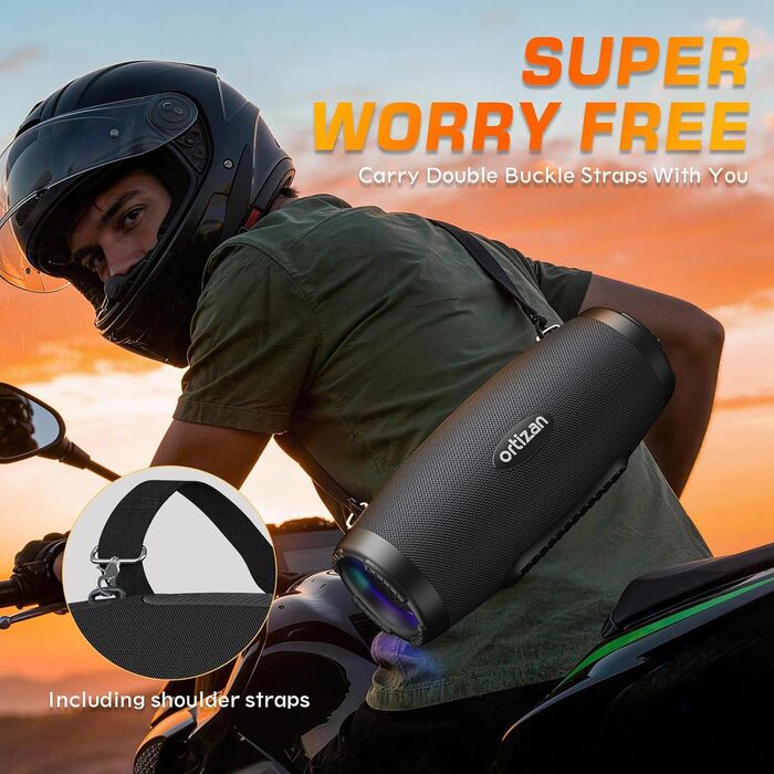 Ortizan Bluetooth колонка портативна 80 Вт, чорна: Водонепроникна IPX7, LED-підсвітка, Power Bank, до 12 год. роботи, Extra Bass