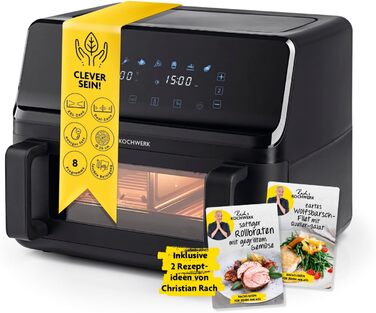 Фритюрниця RACHS KOCHWERK Vario-Doppelkammer 9 л з роздільною камерою, сенсорним екраном та 8 програмами | Електрична фритюрниця без олії, Smart-Cook, чорний колір