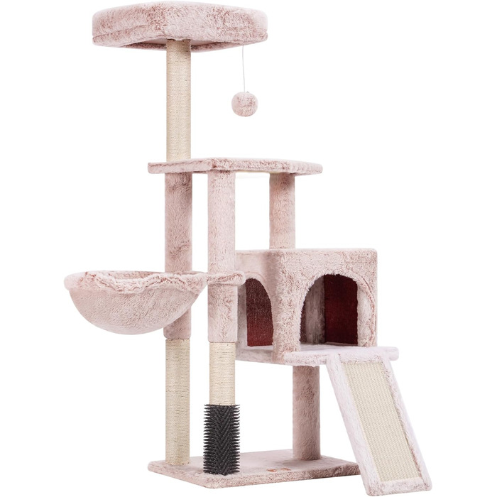 Котячий будиночок Heybly з щіткою для котів, котячий будиночок для домашніх котів з оббитою м'якою стійкою, котячий когтетоп з кошиком, когтеточкою та когтедровом, HCT005SG (коричнево-бежевий)