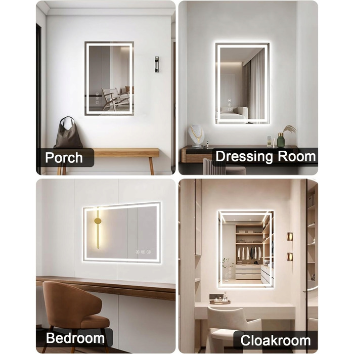 LED-дзеркало у ванну кімнату 60x80 см з Bluetooth, функцією антизапотівання та сенсорним керуванням
