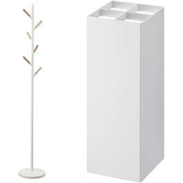 Yamazaki 2814 PLAIN Wardrobe, white, steel/wood, minimalist, 28 x 28 x 177 cm (White, Bundle with umbrella stand, One Size)