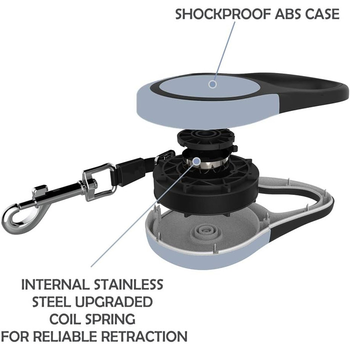 KOOLTAIL Подвійна висувна собача шлейка - міцна, двоколірна 5 м висувна шлейка для собак маленьких, середніх та великих порід, для прогулянок, 2 собаки до 50 кг, сіра