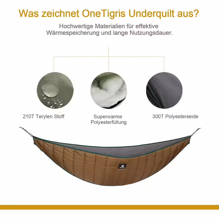 OneTigris Hideout Hammock Underquilt Sleeping Pad Underblanket for Hammocks Undercover Heat Protection Ultralight for Outdoor Hiking Camping 280x120cm (Coyote Brown)