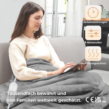 Електричний килим Celestа з підігрівом, 9 режимів нагріву, таймер, автовимкнення, 160x120 см, сірий - для софи, ліжка, офісу