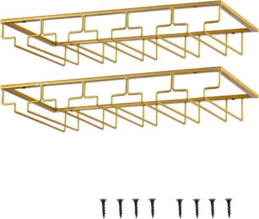 Тримач для келихів YunNasi (2 шт.) - 5 рядів, металевий, для підвішування під шафу, золотий